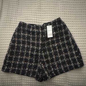 Abercrombie & Fitch High Waist Tweed Shorts - Black and White